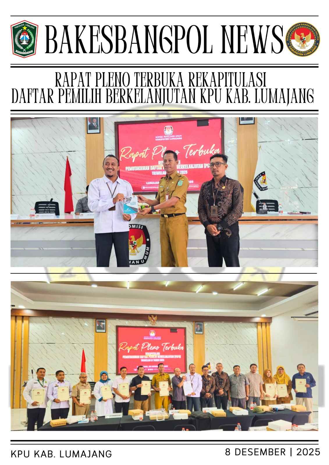 Bakesbangpol Hadiri Rapat Pleno Terbuka Rekapitulasi DPB KPU Kabupaten Lumajang