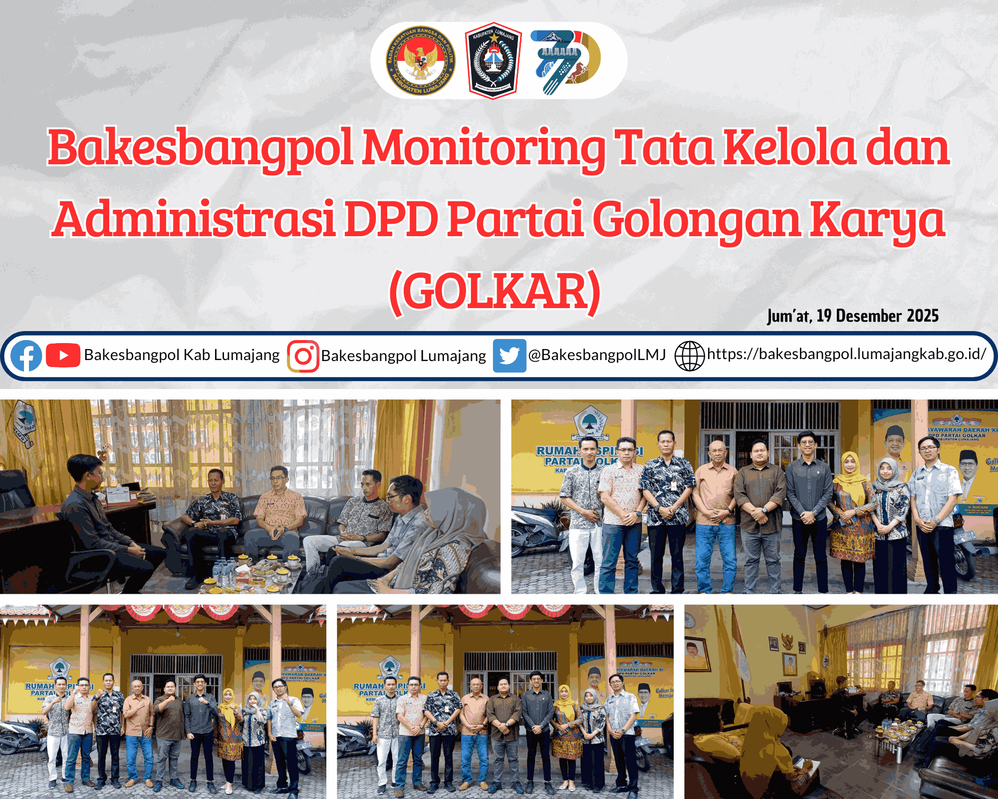 BAKESBANGPOL KABUPATEN LUMAJANG LAKSANAKAN MONITORING TATA KELOLA DAN ADMINISTRASI DPD PARTAI GOLKAR