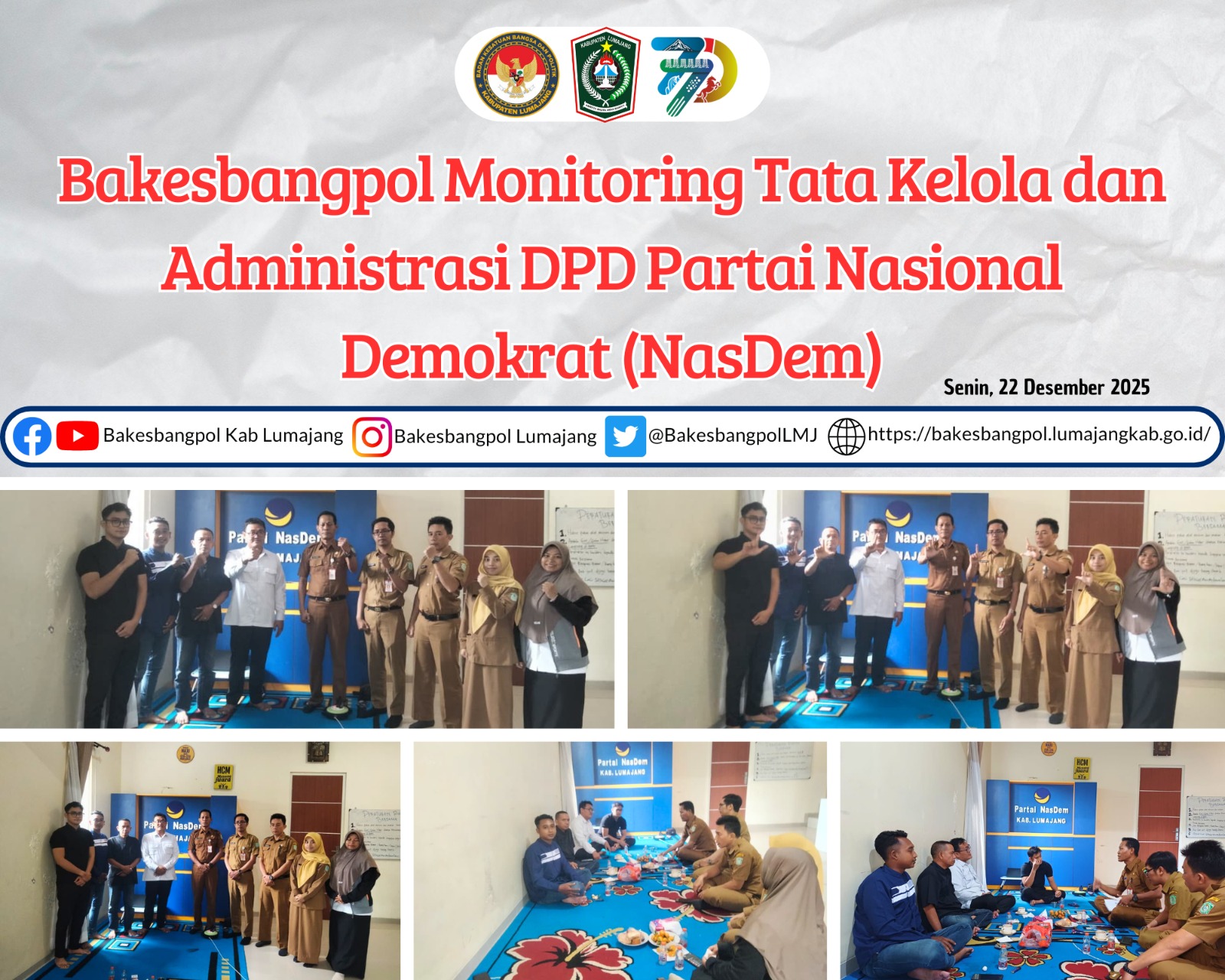 Bakesbangpol Lumajang Monitoring Administrasi DPD Partai NasDem